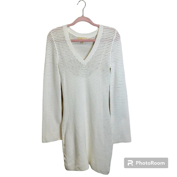 Michael Kors Cotton Knit Sweater Dress Women’s sz.SMALL White V-neck - Picture 2 of 7